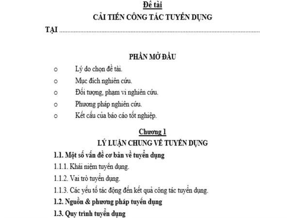 Mẫu đề cương khóa luận đề tài cải tiến công tác tuyển dụng